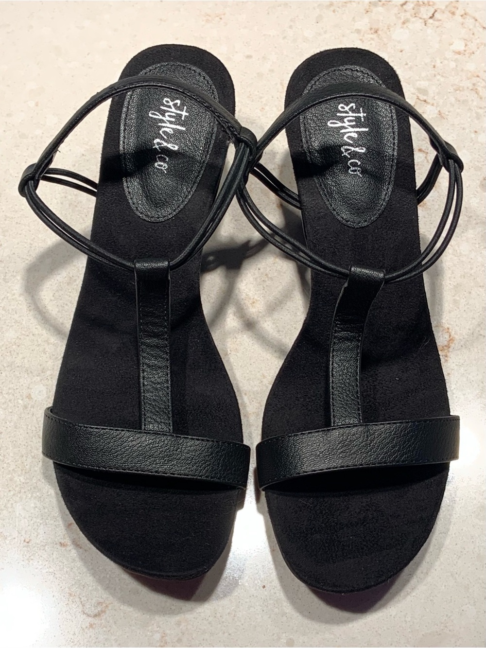 NEW Style & Co. Black Mulan Strappy Wedge Sandals